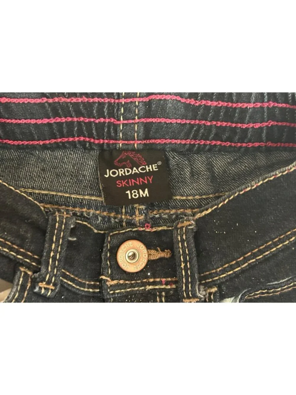 Jordache Baby Girl Skinny Denim Glitter Jeans 18M Stretch Elastic Waist